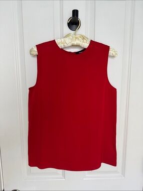 THEORY Classic Sleeveless Red Shell Top, Silk, size Petite